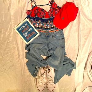 Sincerely Jules Size 9 Flare Jeans & Maurice’s XL Spaghetti Strap Paisley Blouse